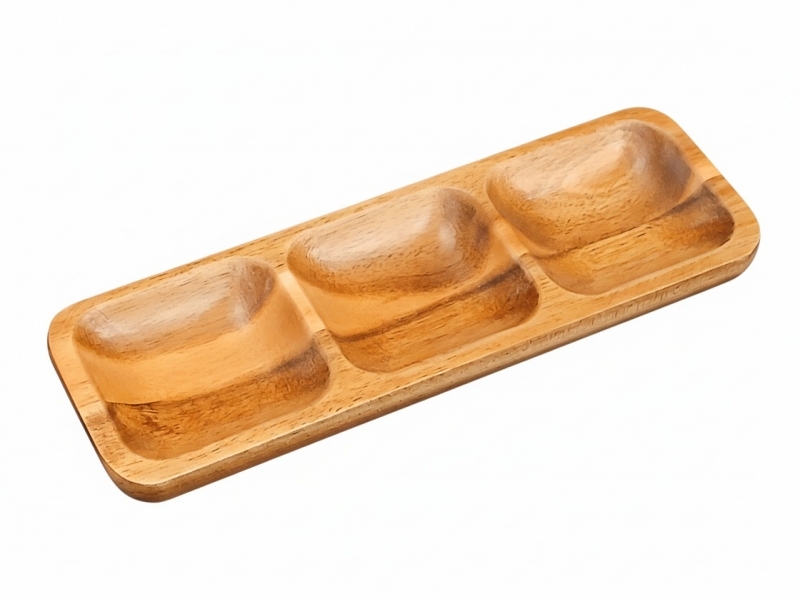 Premium Acacia Wood 3-Compartment Snack Platter - Eco-Friendly Divided Serving Tray